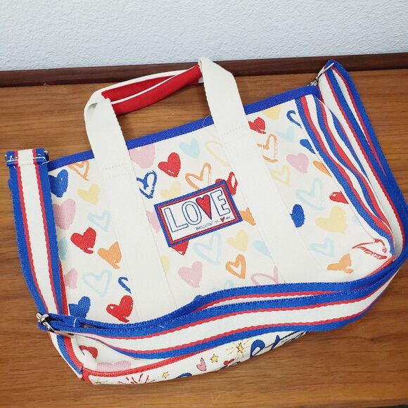 Brighton Red White And You Mini Tote Bag Womens Heart Purse Canvas Crossbody - Picture 8 of 9